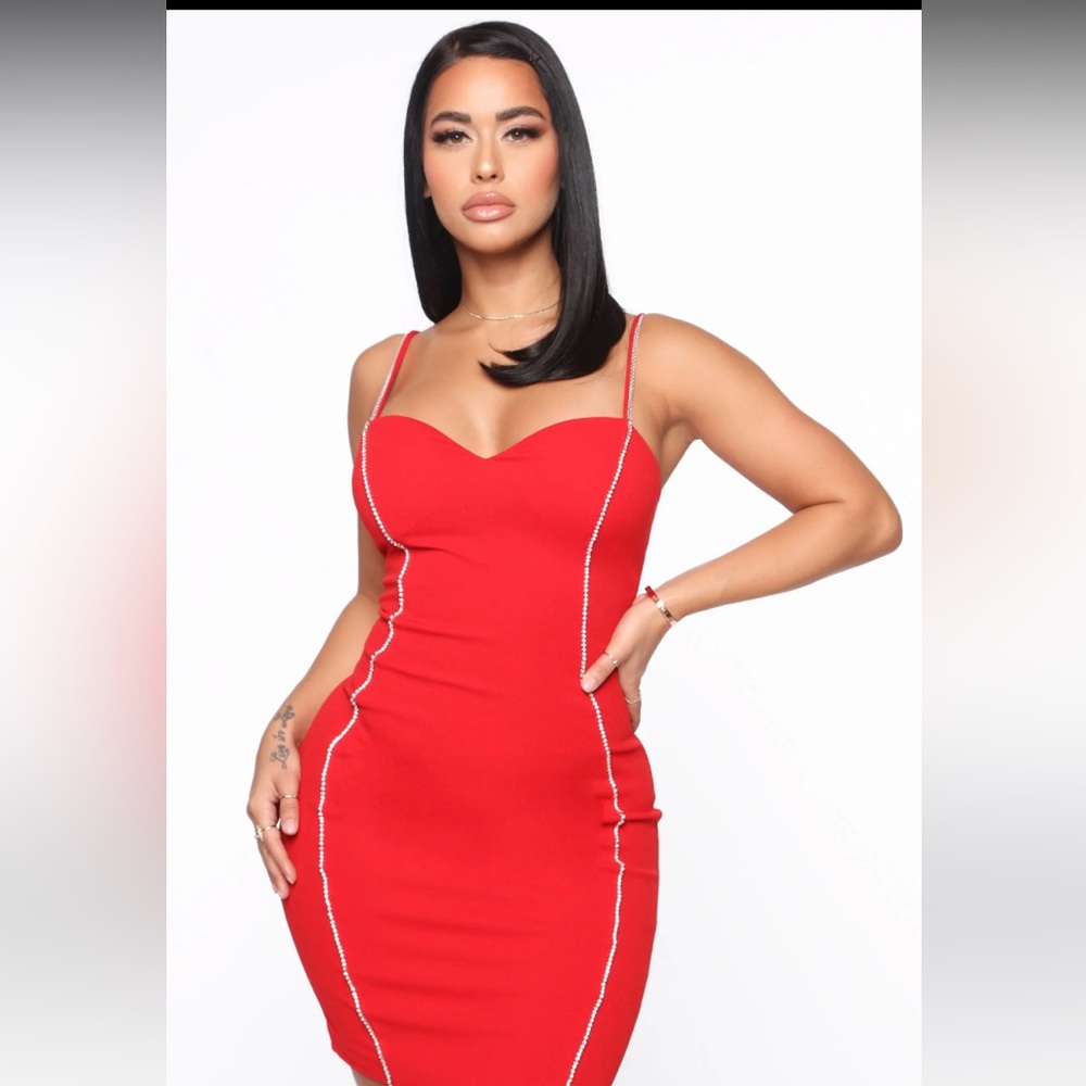*Never Worn* • Fashion Nova • Red • Stone Cold Diva Midi Dress • Size XL